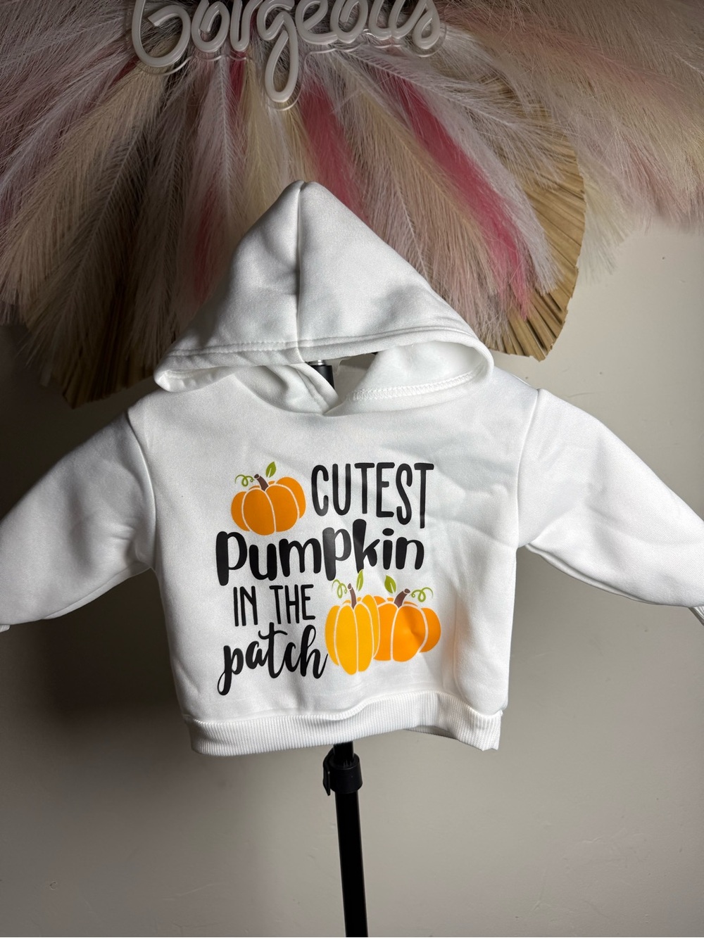 SHEIN White Kids Hoodie with Orange Pumpkin Print